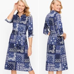 Talbots Weekend Shirtdress 6 Petite blue bandana print button belted shirt dress